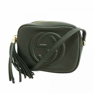 Gucci Soho Shoulder Bag 308364 Leather Black Champagne Women's